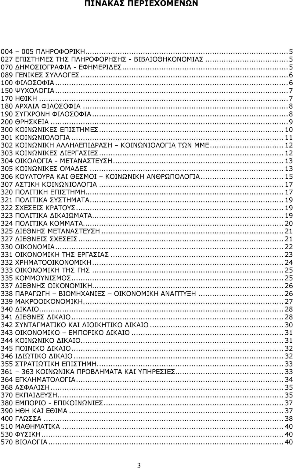 ..12 303 ΚΟΙΝΩΝΙΚΕΣ ΙΕΡΓΑΣΙΕΣ...12 304 ΟΙΚΟΛΟΓΙΑ - ΜΕΤΑΝΑΣΤΕΥΣΗ...13 305 ΚΟΙΝΩΝΙΚΕΣ ΟΜΑ ΕΣ...13 306 ΚΟΥΛΤΟΥΡΑ ΚΑΙ ΘΕΣΜΟΙ ΚΟΙΝΩΝΙΚΗ ΑΝΘΡΩΠΟΛΟΓΙΑ...15 307 ΑΣΤΙΚΗ ΚΟΙΝΩΝΙΟΛΟΓΙΑ...17 320 ΠΟΛΙΤΙΚΗ ΕΠΙΣΤΗΜΗ.