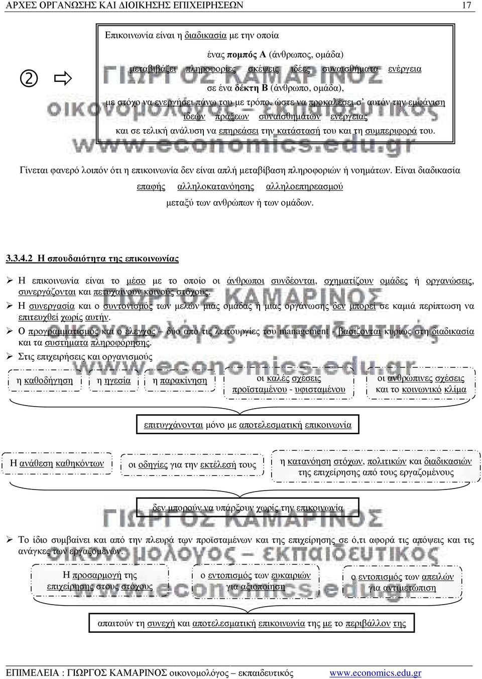 συµπεριφορά του. Γίνεται φανερό λοιπόν ότι η επικοινωνία δεν είναι απλή µεταβίβαση πληροφοριών ή νοηµάτων. Είναι διαδικασία επαφής αλληλοκατανόησης αλληλοεπηρεασµού µεταξύ των ανθρώπων ή των οµάδων.