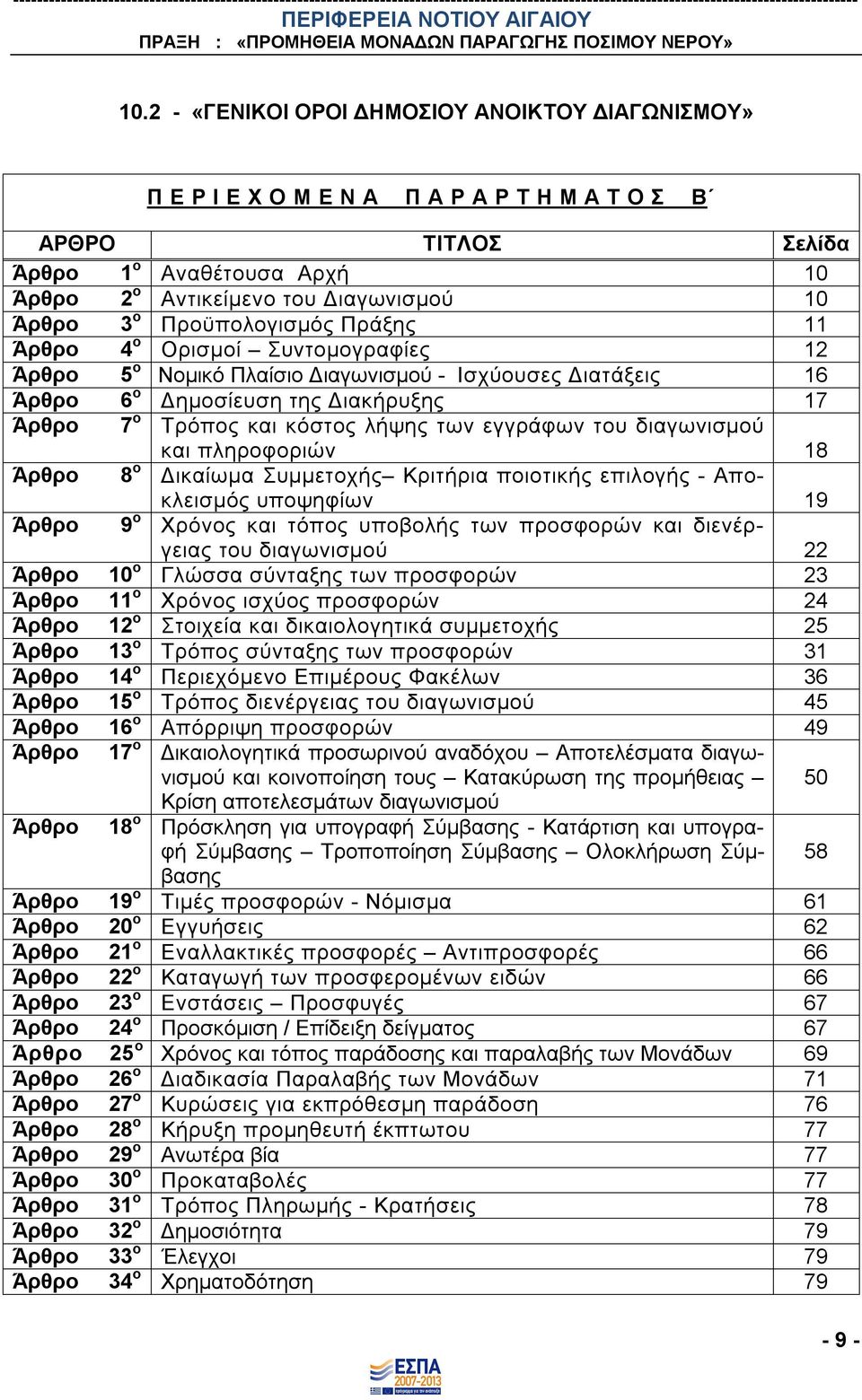 εγγράφων του διαγωνισμού και πληροφοριών 18 Άρθρο 8 ο Δικαίωμα Συμμετοχής Κριτήρια ποιοτικής επιλογής - Αποκλεισμός υποψηφίων 19 Άρθρο 9 ο Χρόνος και τόπος υποβολής των προσφορών και διενέργειας του