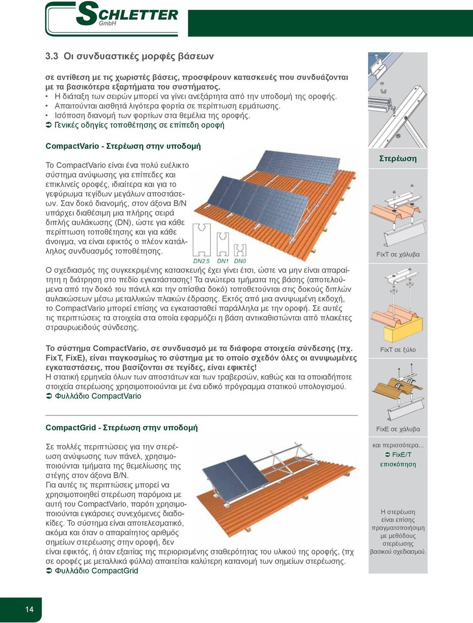 Γενικές οδηγίες τοποθέτησης σε επίπεδη οροφή CompactVario - Στερέωση στην υποδομή Το CompactVario είναι ένα πολύ ευέλικτο σύστημα ανύψωσης για επίπεδες και επικλινείς οροφές, ιδιαίτερα και για το