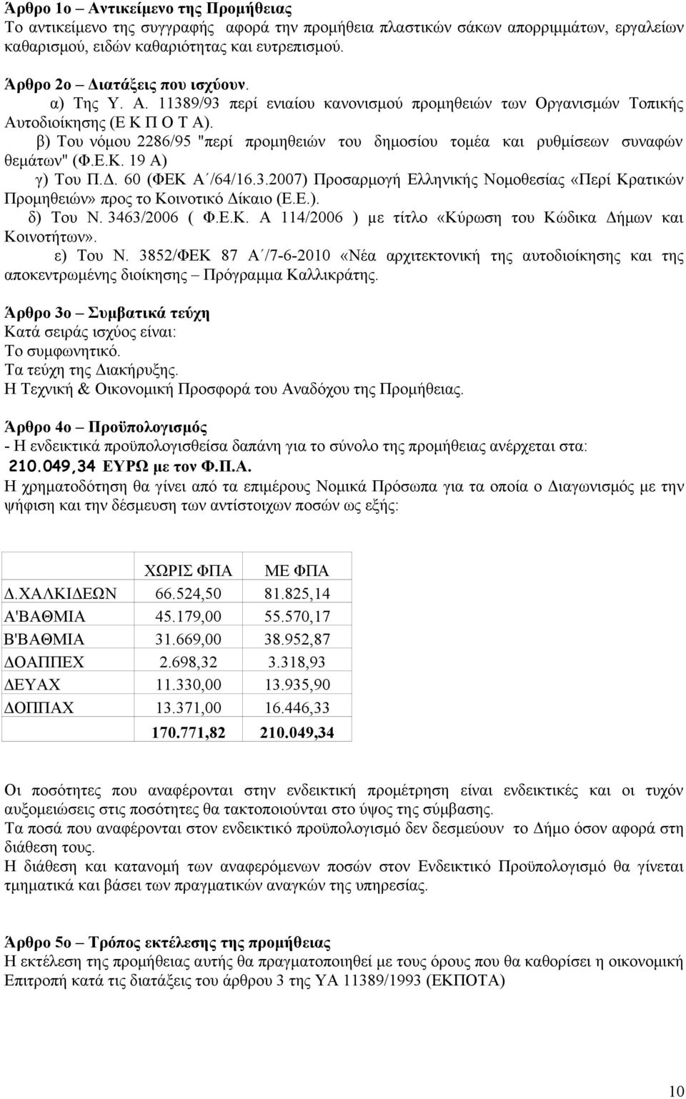 β) Του νόμου 2286/95 "περί προμηθειών του δημοσίου τομέα και ρυθμίσεων συναφών θεμάτων" (Φ.Ε.Κ. 19 Α) γ) Του Π.Δ. 60 (ΦΕΚ Α /64/16.3.