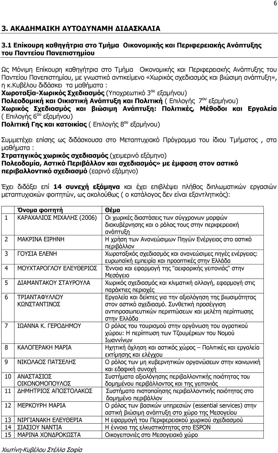 Πανεπιστημίου, με γνωστικό αντικείμενο «Χωρικός σχεδιασμός και βιώσιμη ανάπτυξη», η κ.