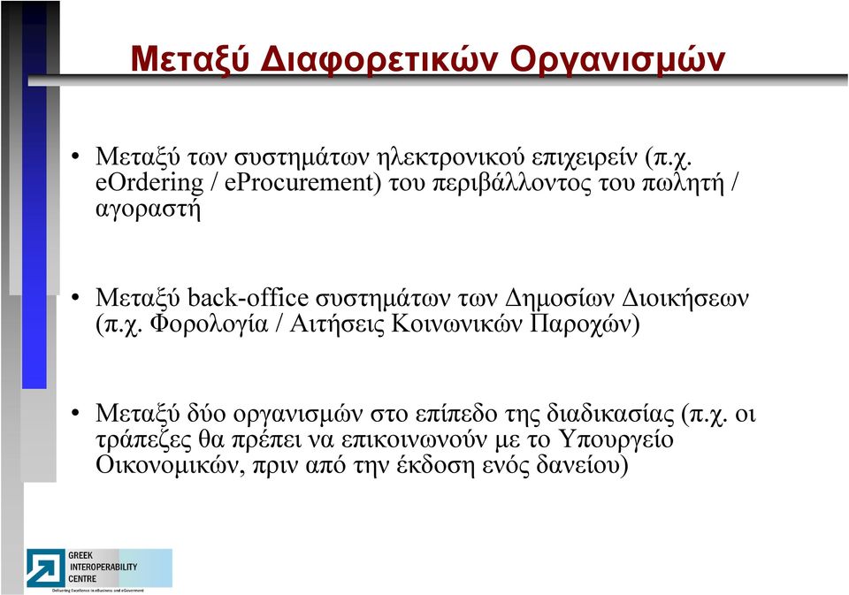 eordering / eprocurement) του περιβάλλοντος του πωλητή / αγοραστή Μεταξύ back-office συστημάτων των