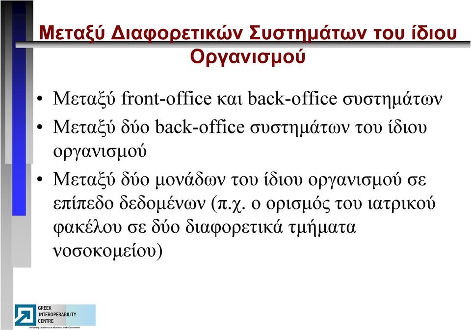 οργανισμού Μεταξύ δύο μονάδων του ίδιου οργανισμού σε επίπεδο δεδομένων