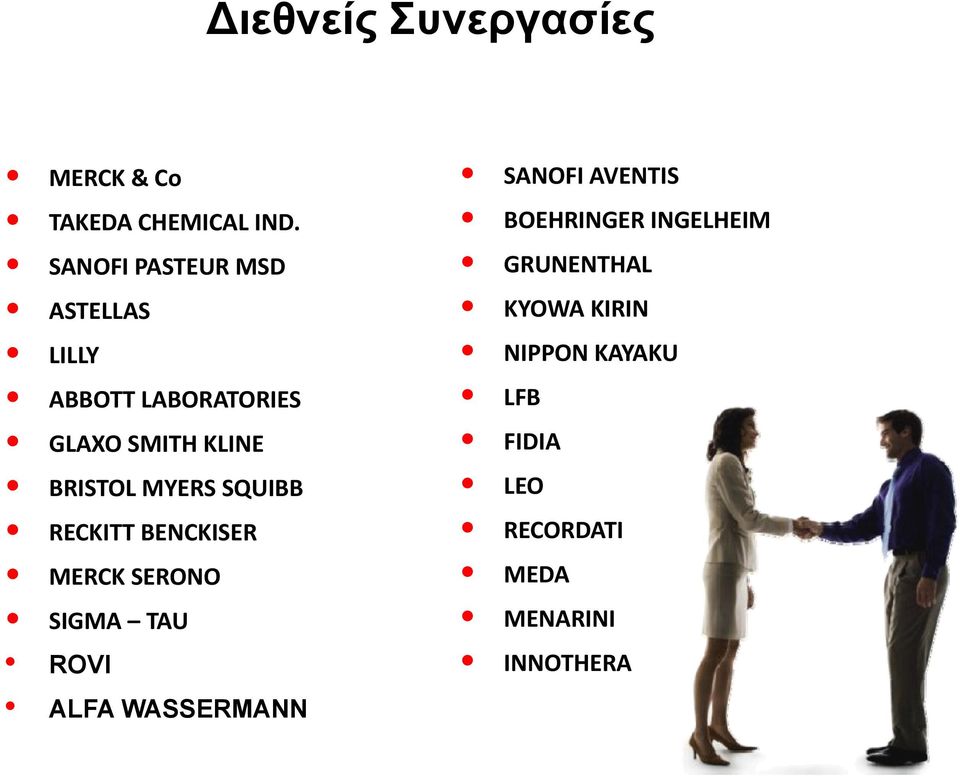 MYERS SQUIBB RECKITT BENCKISER MERCK SERONO SIGMA TAU ROVI ALFA WASSERMANN SANOFI