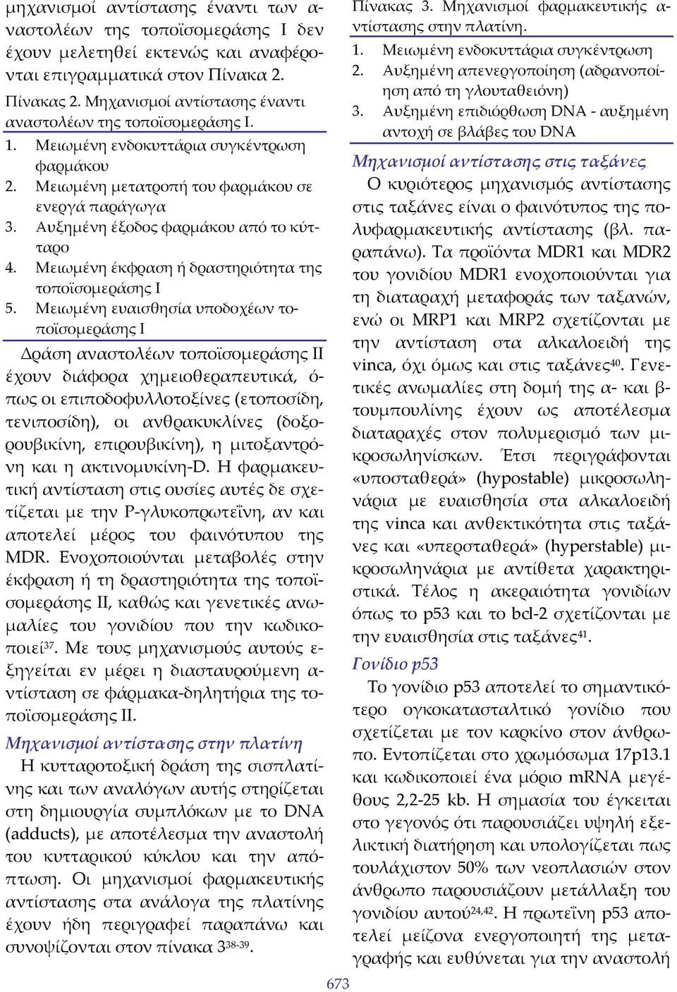 Αυξημένη έξοδος φαρμάκου από το κύτταρο 4. Μειωμένη έκφραση ή δραστηριότητα της τοποϊσομεράσης Ι 5.