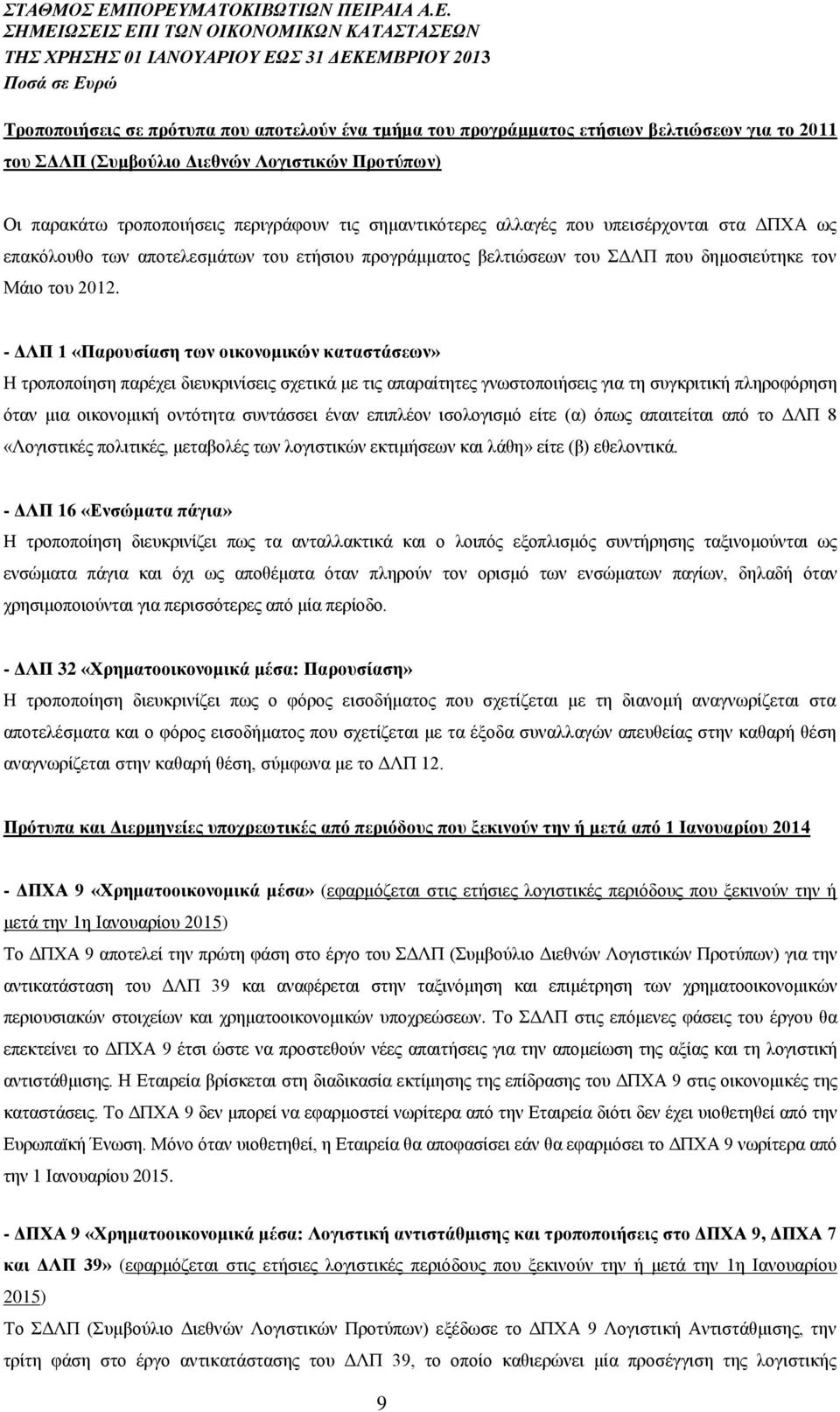 - ΔΛΠ 1 «Παρουσίαση των οικονομικών καταστάσεων» Η τροποποίηση παρέχει διευκρινίσεις σχετικά με τις απαραίτητες γνωστοποιήσεις για τη συγκριτική πληροφόρηση όταν μια οικονομική οντότητα συντάσσει