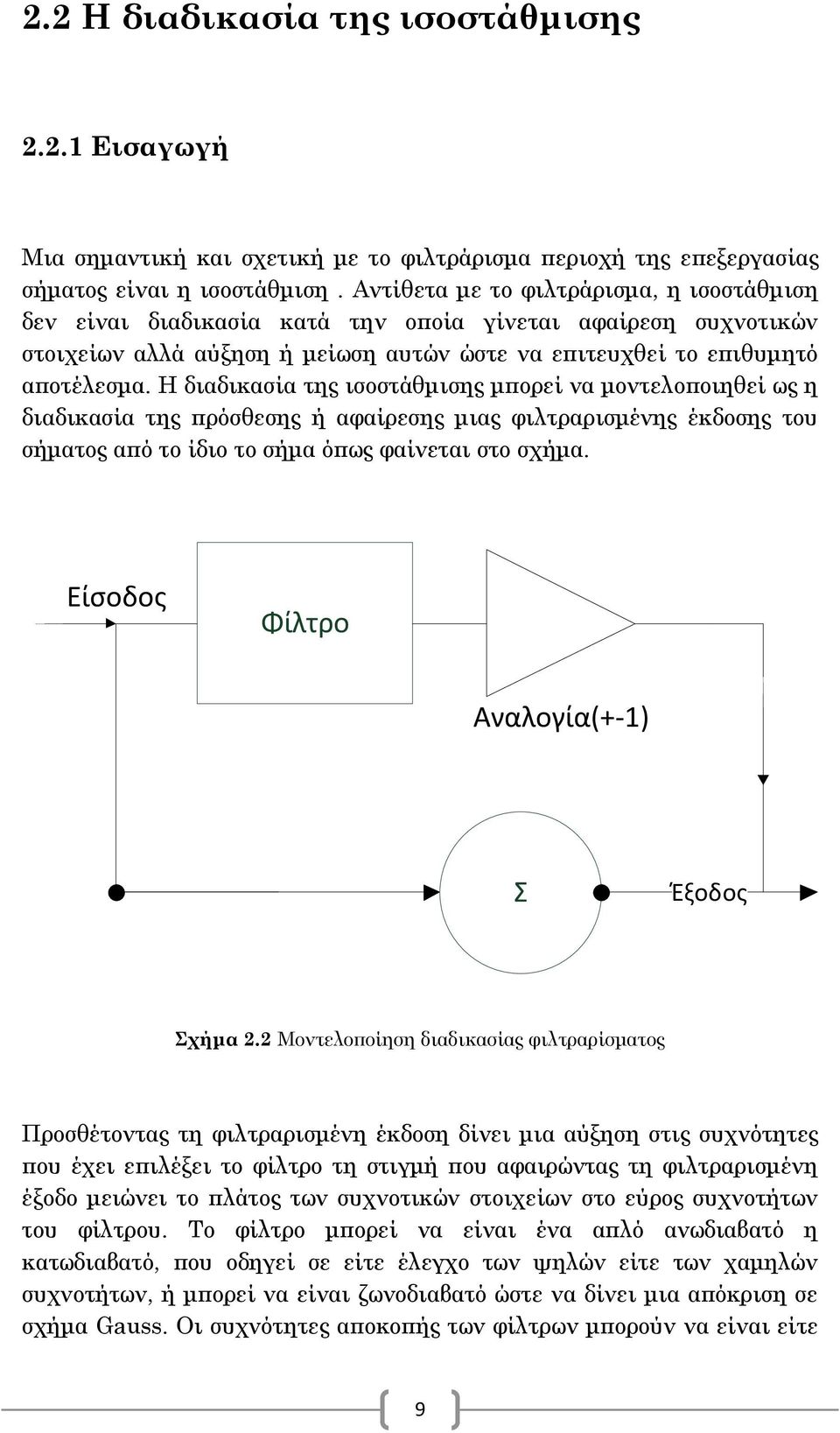 Η διαδικασία της ισοστάθμισης μπορεί να μοντελοποιηθεί ως η διαδικασία της πρόσθεσης ή αφαίρεσης μιας φιλτραρισμένης έκδοσης του σήματος από το ίδιο το σήμα όπως φαίνεται στο σχήμα.