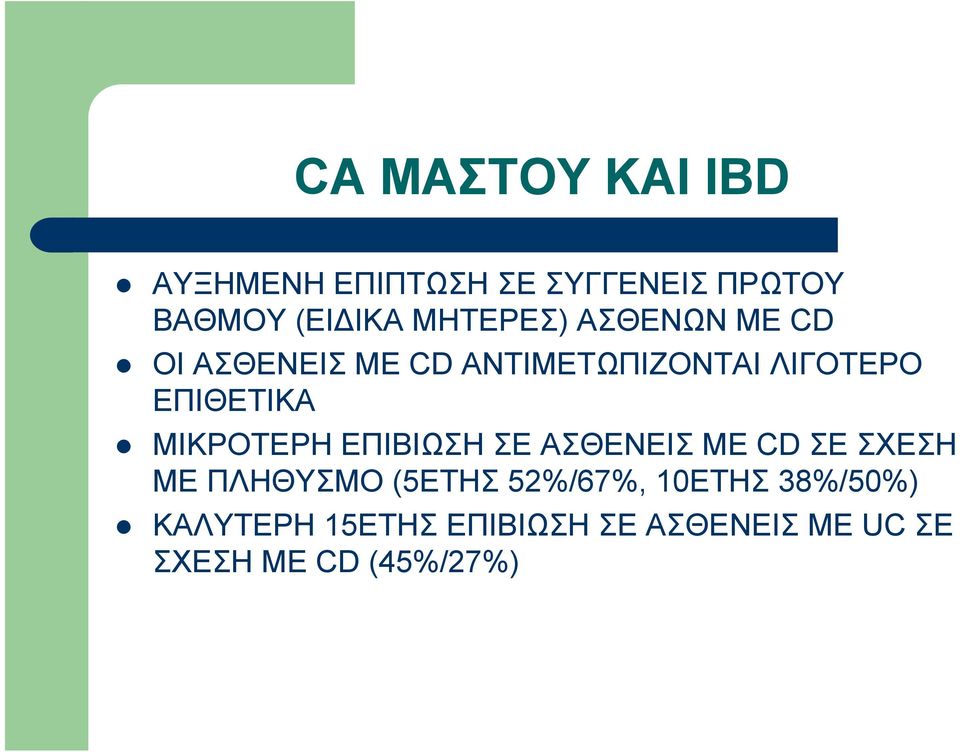 ΜΙΚΡΟΤΕΡΗ ΕΠΙΒΙΩΣΗ ΣΕ ΑΣΘΕΝΕΙΣ ΜΕ CD ΣΕ ΣΧΕΣΗ ΜΕ ΠΛΗΘΥΣΜΟ (5ΕΤΗΣ 52%/67%,