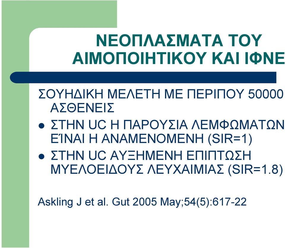 Η ΑΝΑΜΕΝΟΜΕΝΗ (SIR=1) ΣΤΗΝ UC ΑΥΞΗΜΕΝΗ ΕΠΙΠΤΩΣΗ ΜΥΕΛΟΕΙΔΟΥΣ