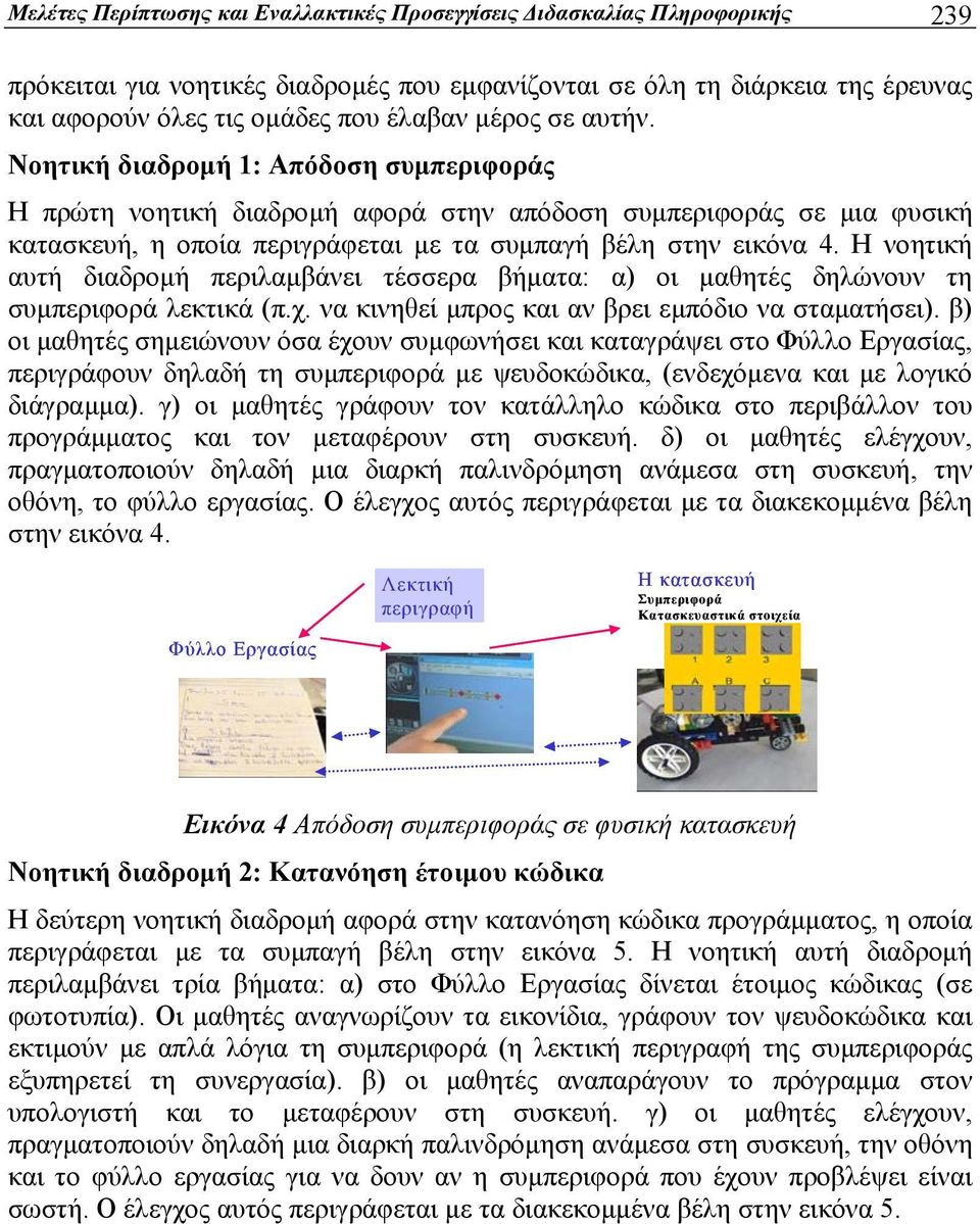 Η νοητική αυτή διαδρομή περιλαμβάνει τέσσερα βήματα: α) οι μαθητές δηλώνουν τη συμπεριφορά λεκτικά (π.χ. να κινηθεί μπρος και αν βρει εμπόδιο να σταματήσει).