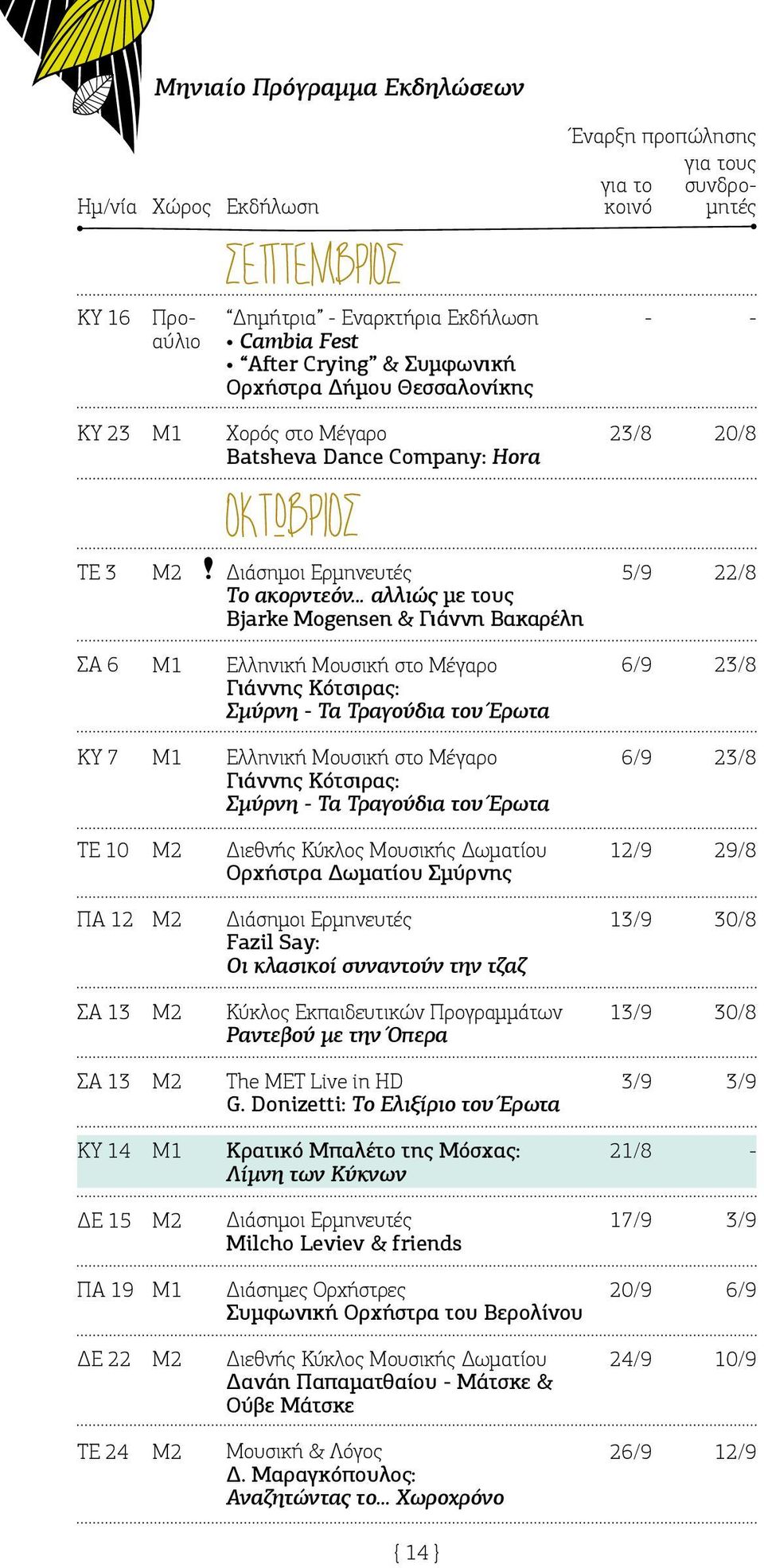 Ελληνική Μουσική στο Μέγαρο Γιάννης Κότσιρας: Σμύρνη - Τα Τραγούδια του Έρωτα 6/9 23/8 ΚΥ 7 Μ1 Ελληνική Μουσική στο Μέγαρο Γιάννης Κότσιρας: Σμύρνη - Τα Τραγούδια του Έρωτα 6/9 23/8 ΤΕ 10 Μ2 Διεθνής