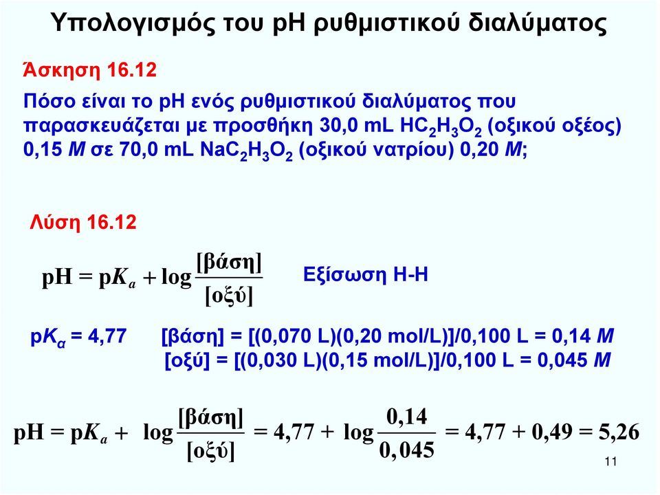 0,15 Μ σε 70,0 ml NaC 2 Η 3 Ο 2 (οξικού νατρίου) 0,20 Μ; Λύση 16.