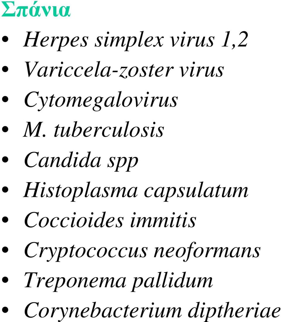 tuberculosis Candida spp Histoplasma capsulatum