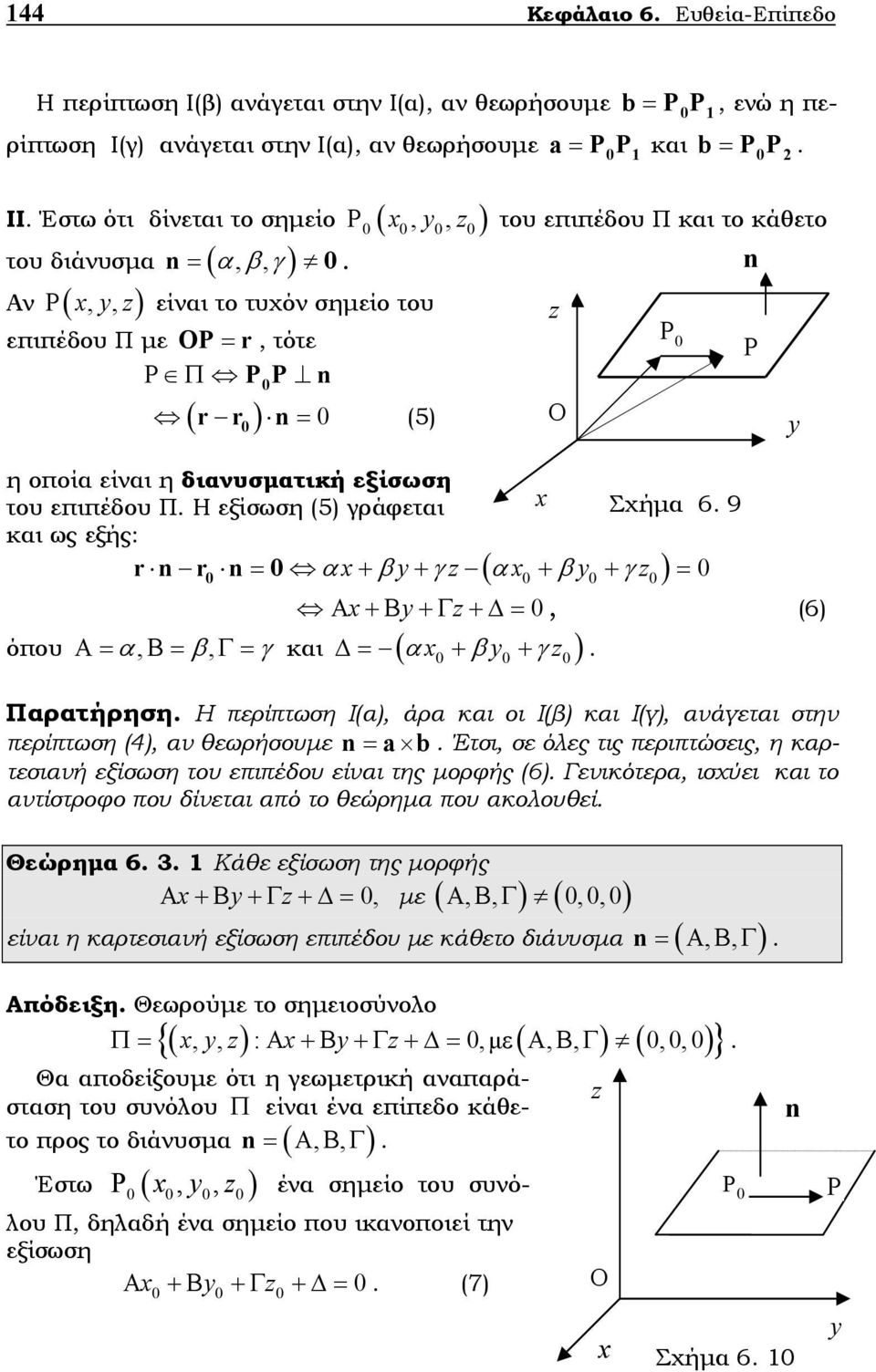Π Η εξίσωση (5) γράφεται και ως εξής: x Σχήµα 6 9 r n r n = αx+ βy+ γz αx + βy + γz = όπου α, β, (5) Α x+β y+γ z+ =, (6) Α= Β= Γ=γ και ( αx + βy + γz ) = Παρατήρηση Η περίπτωση Ι(α), άρα και οι Ι(β)