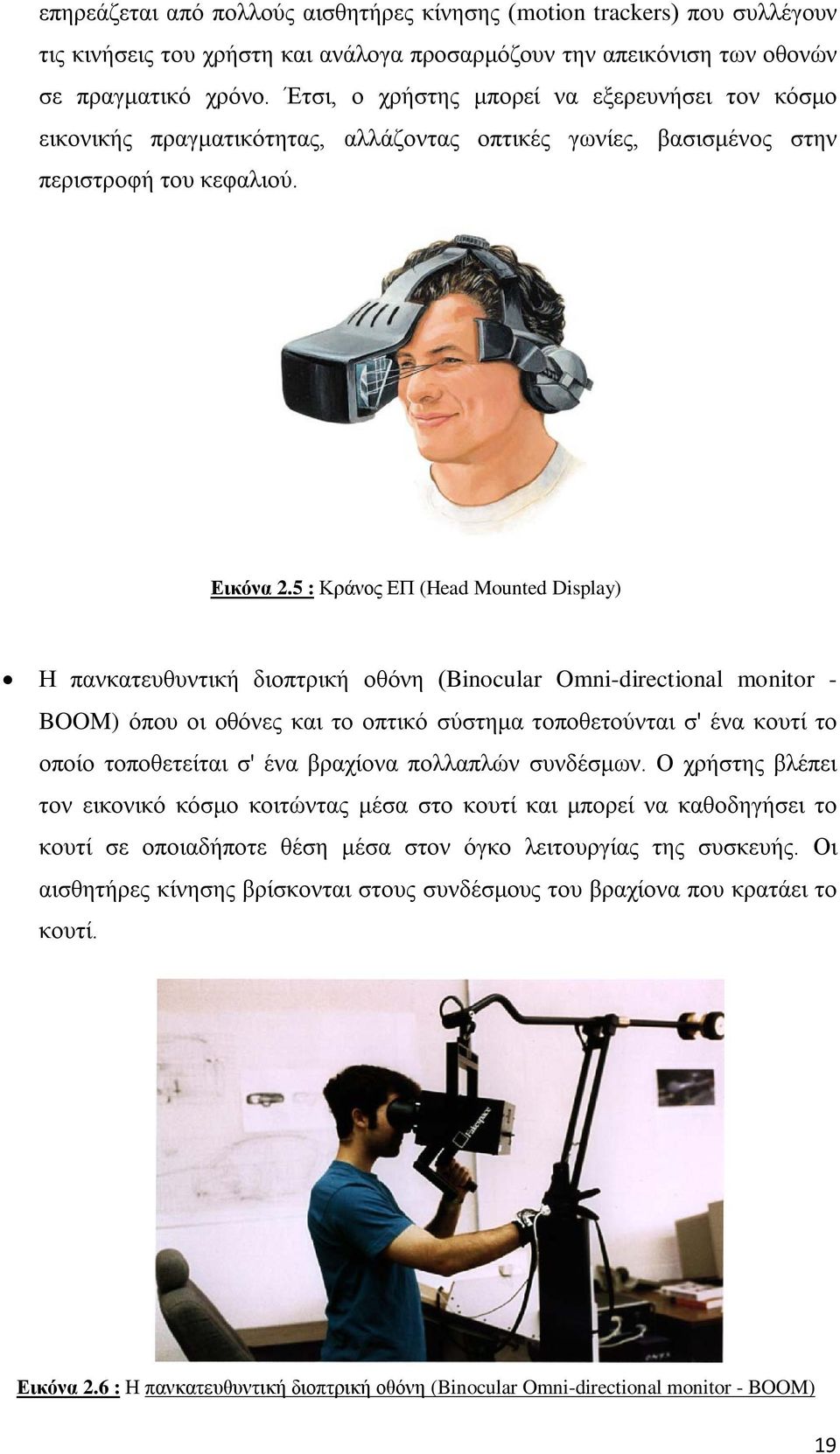 5 : Κράνος ΕΠ (Head Mounted Display) Η πανκατευθυντική διοπτρική οθόνη (Binocular Omni-directional monitor - BOOM) όπου οι οθόνες και το οπτικό σύστημα τοποθετούνται σ' ένα κουτί το οποίο