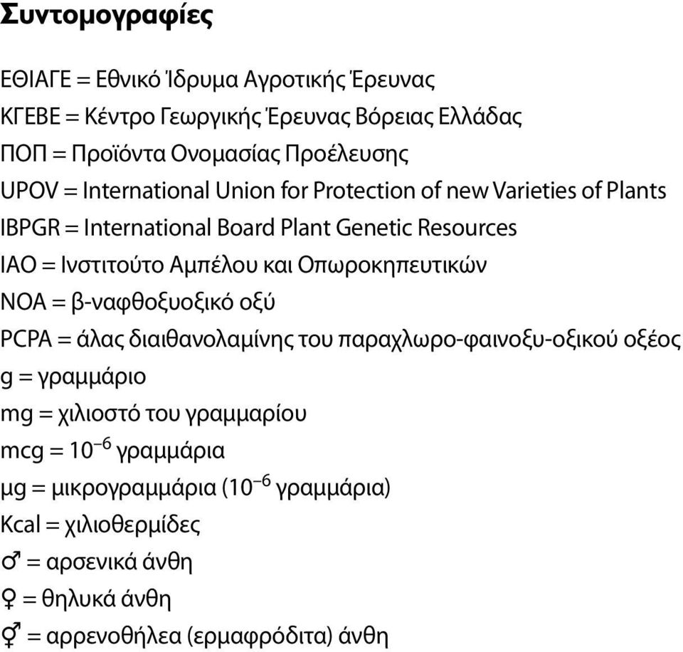 Αμπέλου και Οπωροκηπευτικών NOA = β-ναφθοξυοξικό οξύ PCPA = άλας διαιθανολαμίνης του παραχλωρο-φαινοξυ-οξικού οξέος g = γραμμάριο mg = χιλιοστό