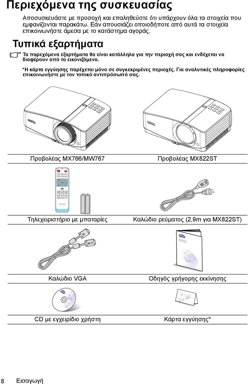 Τυπικά εξαρτήματα Τα παρεχόμενα εξαρτήματα θα είναι κατάλληλα για την περιοχή σας και ενδέχεται να διαφέρουν από τα εικονιζόμενα.