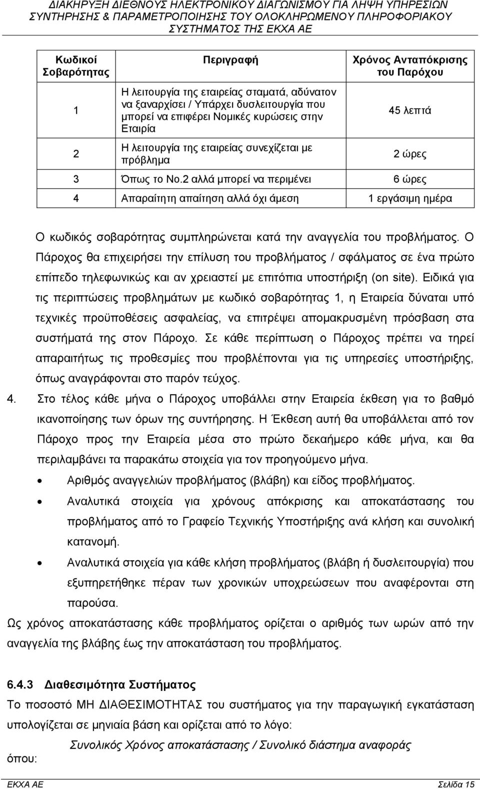 2 αλλά μπορεί να περιμένει 6 ώρες 4 Απαραίτητη απαίτηση αλλά όχι άμεση 1 εργάσιμη ημέρα Ο κωδικός σοβαρότητας συμπληρώνεται κατά την αναγγελία του προβλήματος.