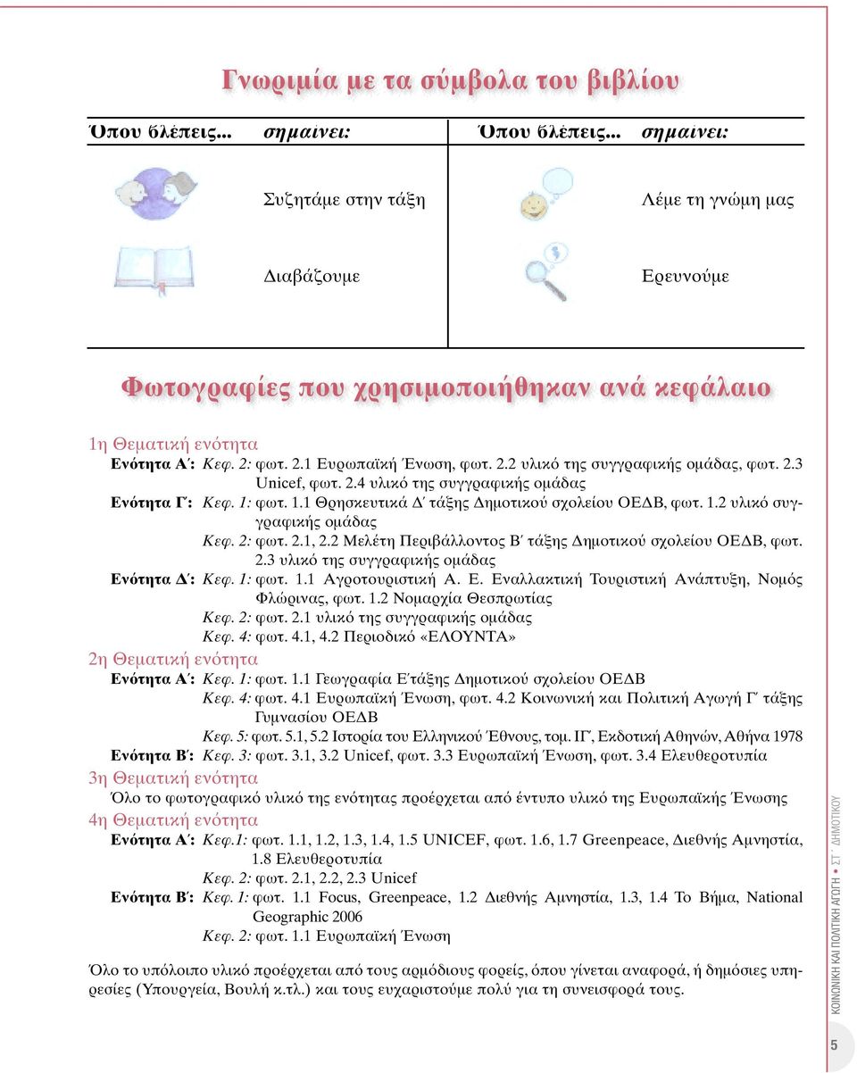 2.3 Unicef, φωτ. 2.4 υλικ της συγγραφικής οµάδας Εν τητα Γ : Κεφ. 1: φωτ. 1.1 Θρησκευτικά τάξης ηµοτικο σχολείου ΟΕ Β, φωτ. 1.2 υλικ συγγραφικής οµάδας Κεφ. 2: φωτ. 2.1, 2.