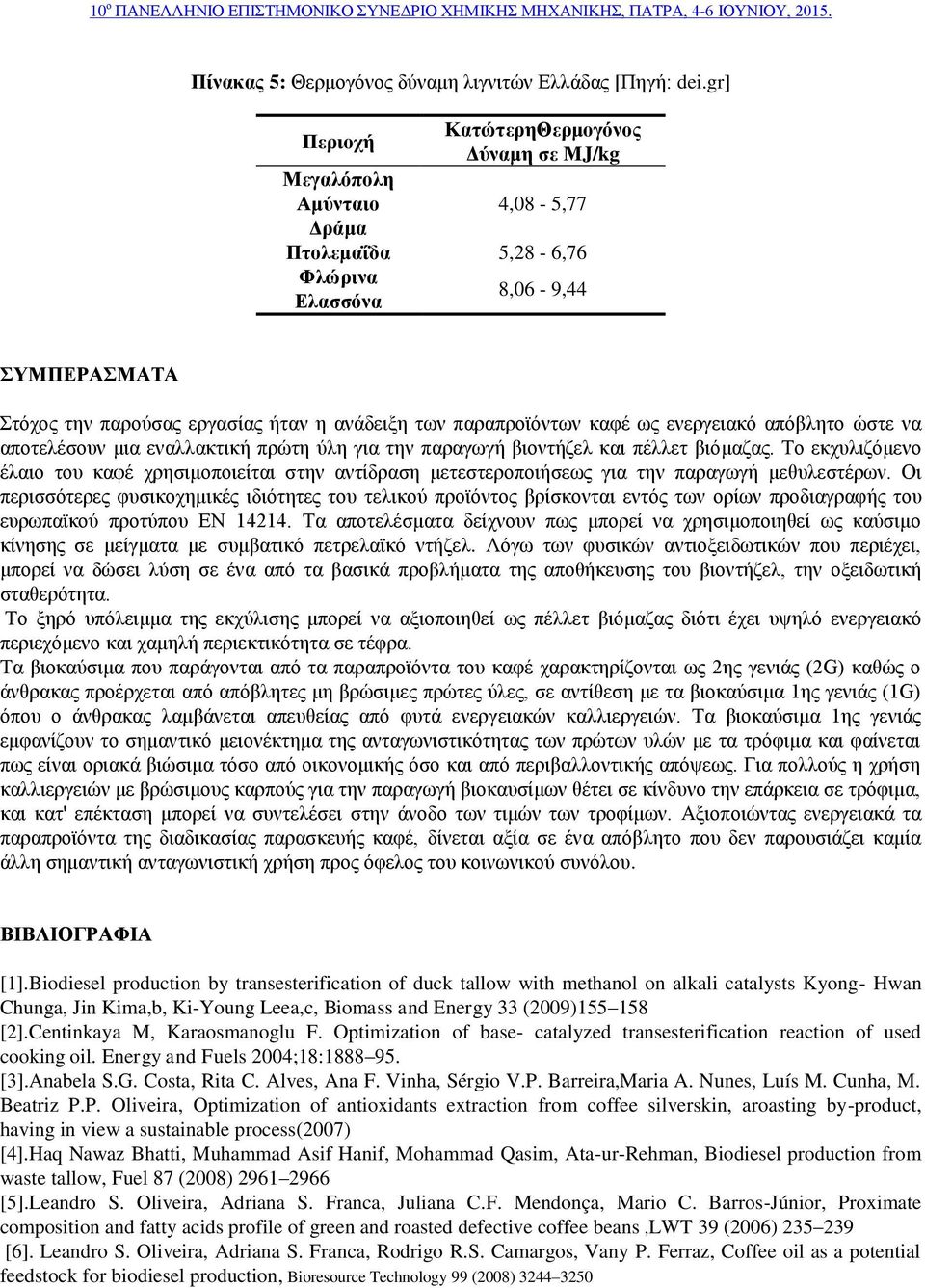 παραπροϊόντων καφέ ως ενεργειακό απόβλητο ώστε να αποτελέσουν μια εναλλακτική πρώτη ύλη για την παραγωγή βιοντήζελ και πέλλετ βιόμαζας.