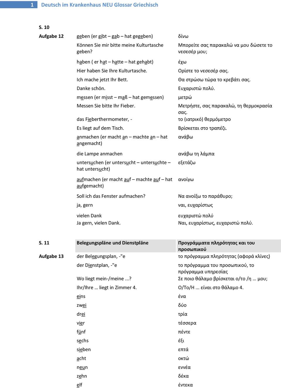 messen (er misst maß hat gemessen) Μessen Sie bitte Ihr Fieber. das Fieberthermometer, - Es liegt auf dem Tisch.