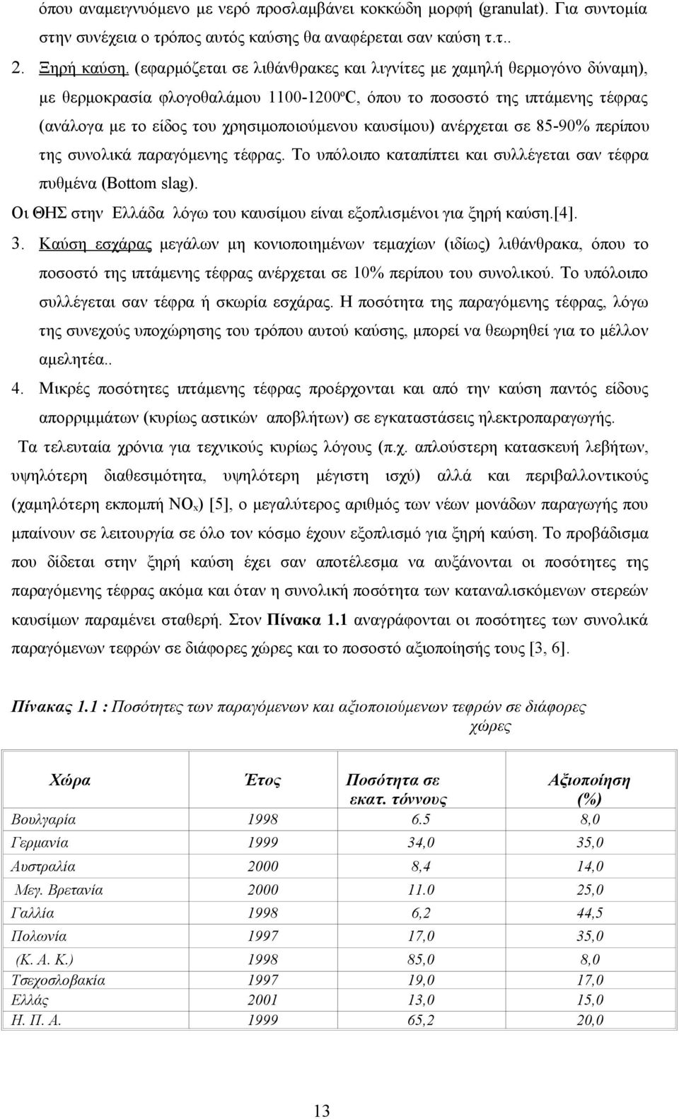 ανέρχεται σε 85-9% περίπου της συνολικά παραγόμενης τέφρας. Το υπόλοιπο καταπίπτει και συλλέγεται σαν τέφρα πυθμένα (Bottom slag).