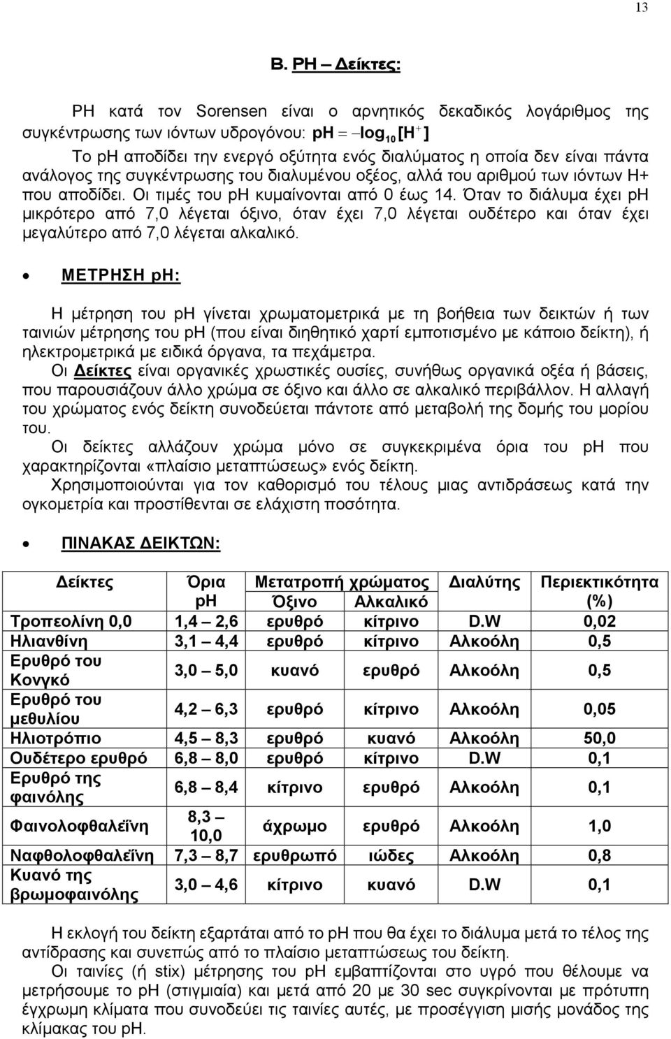 Όταν το διάλυμα έχει ph μικρότερο από 7,0 λέγεται όξινο, όταν έχει 7,0 λέγεται ουδέτερο και όταν έχει μεγαλύτερο από 7,0 λέγεται αλκαλικό.