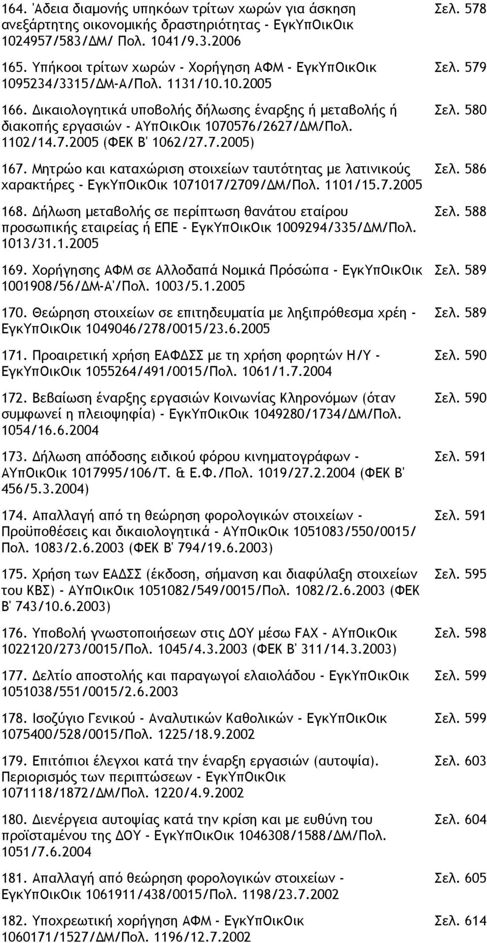 1102/14.7.2005 (ΦΕΚ Β' 1062/27.7.2005) 167. Μητρώο και καταχώριση στοιχείων ταυτότητας µε λατινικούς χαρακτήρες - ΕγκΥπΟικΟικ 1071017/2709/ Μ/Πολ. 1101/15.7.2005 168.