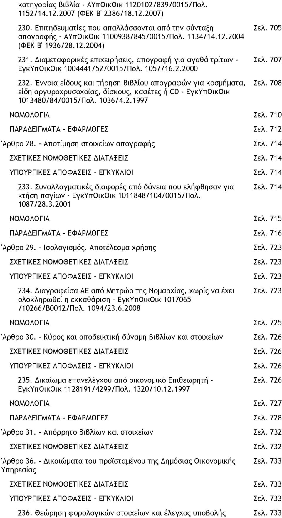 Έννοια είδους και τήρηση βιβλίου απογραφών για κοσµήµατα, είδη αργυροχρυσοχοϊας, δίσκους, κασέτες ή CD - ΕγκΥπΟικΟικ 1013480/84/0015/Πολ. 1036/4.2.1997 Σελ. 705 Σελ. 707 Σελ. 708 ΝΟΜΟΛΟΓΙΑ Σελ.