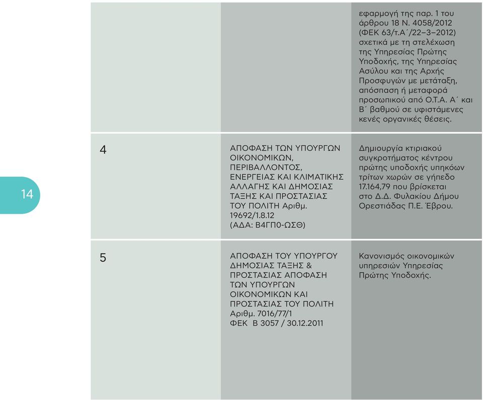 14 4 ΑΠΟΦΑΣΗ ΤΩΝ ΥΠΟΥΡΓΩΝ ΟΙΚΟΝΟΜΙΚΩΝ, ΠΕΡΙΒΑΛΛΟΝΤΟΣ, ΕΝΕΡΓΕΙΑΣ ΚΑΙ ΚΛΙΜΑΤΙΚΗΣ ΑΛΛΑΓΗΣ ΚΑΙ ΔΗΜΟΣΙΑΣ ΤΑΞΗΣ ΚΑΙ ΠΡΟΣΤΑΣΙΑΣ ΤΟΥ ΠΟΛΙΤΗ Αριθμ. 19692/1.8.