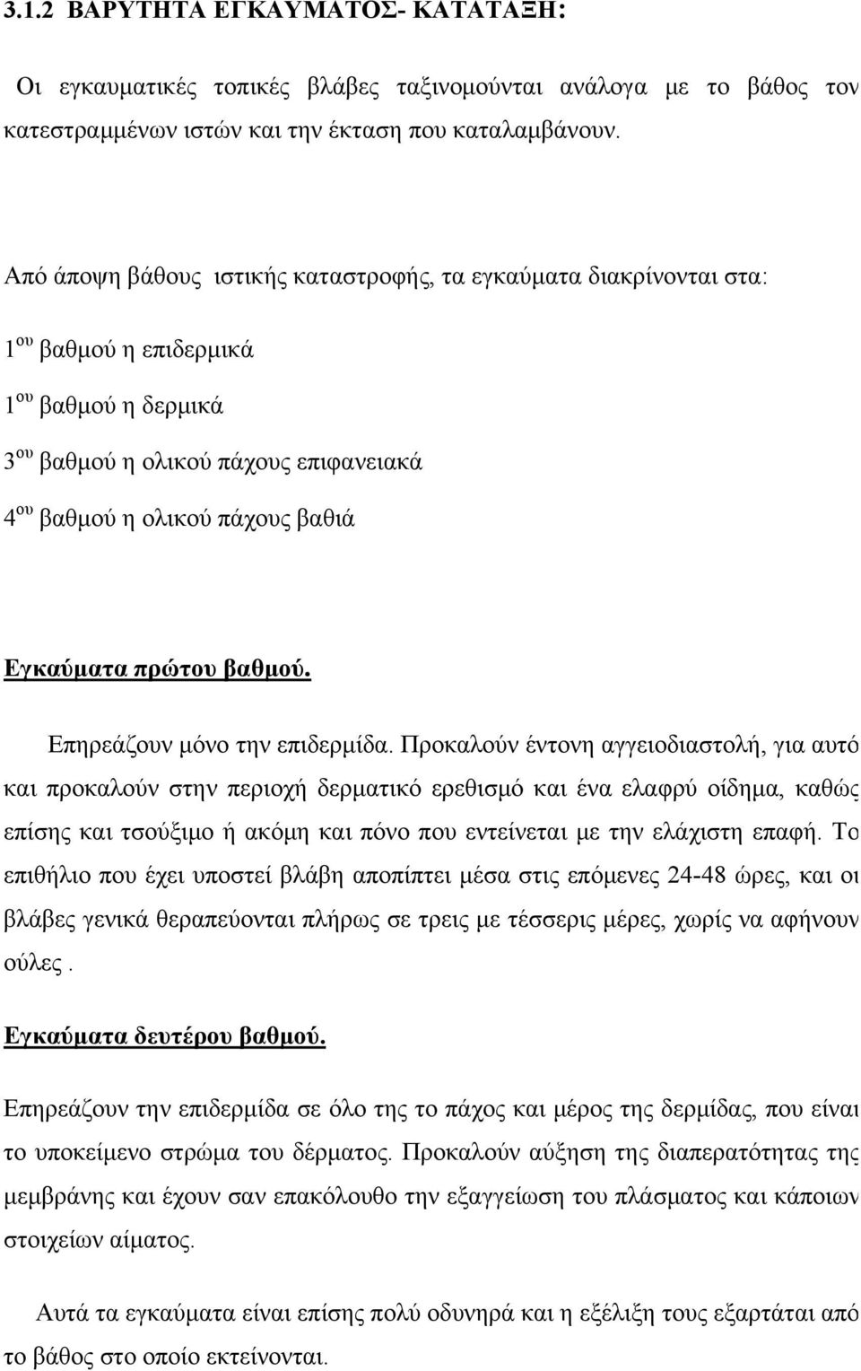 πρώτου βαθμού. Επηρεάζουν μόνο την επιδερμίδα.