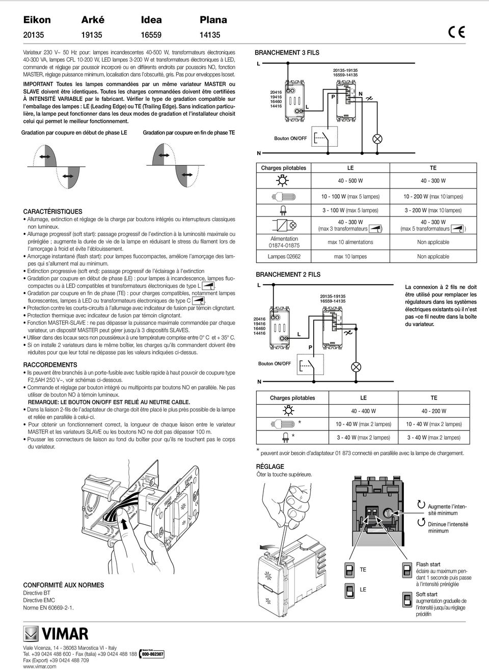 IMORTAT Toutes les lampes commandées par un même variateur MASR ou SAVE doivent être identiques. Toutes les charges commandées doivent être certifiées À ISITÉ VARIABE par le fabricant.