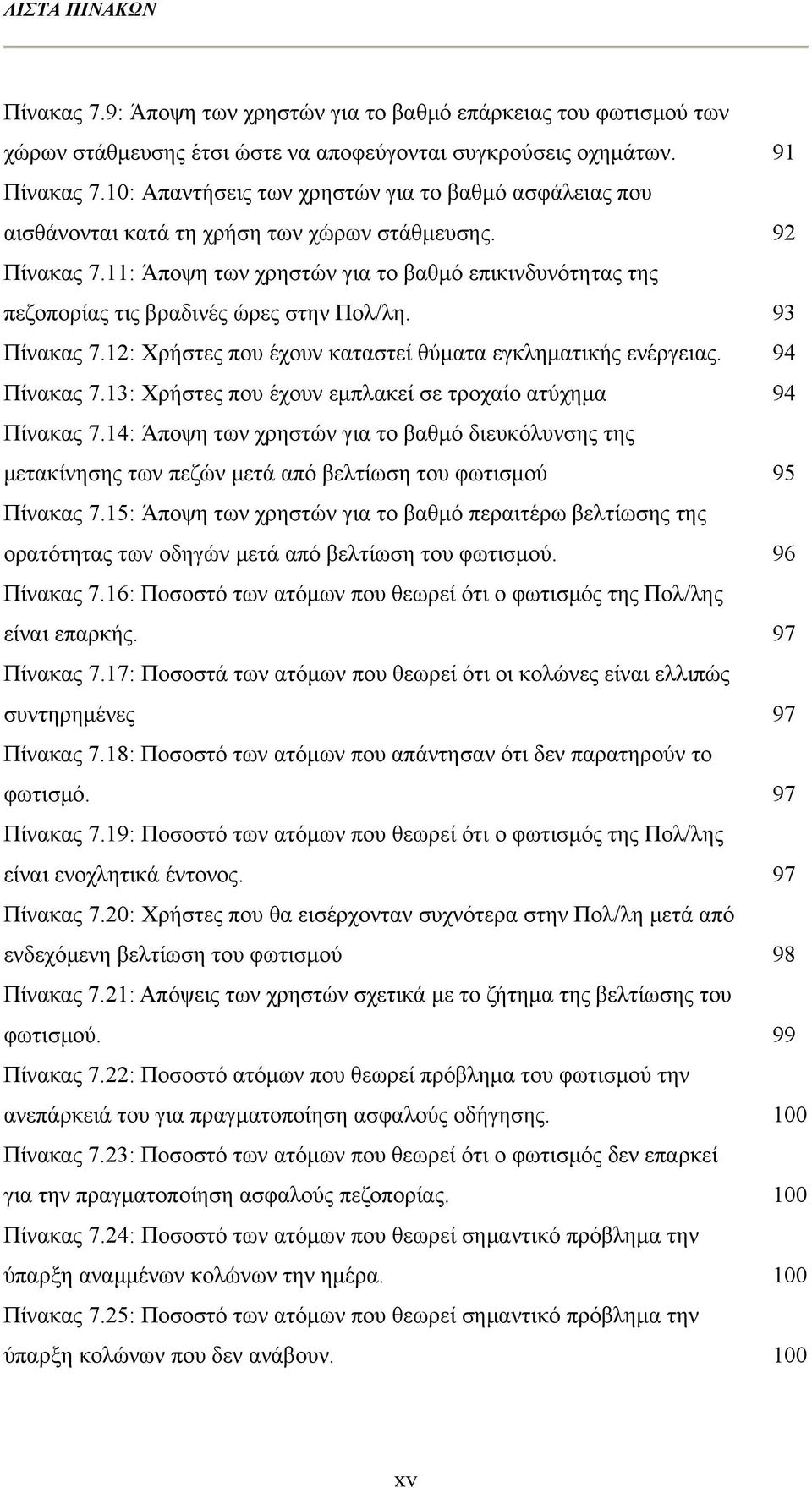 11: Άποψη των χρηστών για το βαθμό επικινδυνότητας της πεζοπορίας τις βραδινές ώρες στην Πολ/λη. 93 Πίνακας 7.12: Χρήστες που έχουν καταστεί θύματα εγκληματικής ενέργειας. 94 Πίνακας 7.