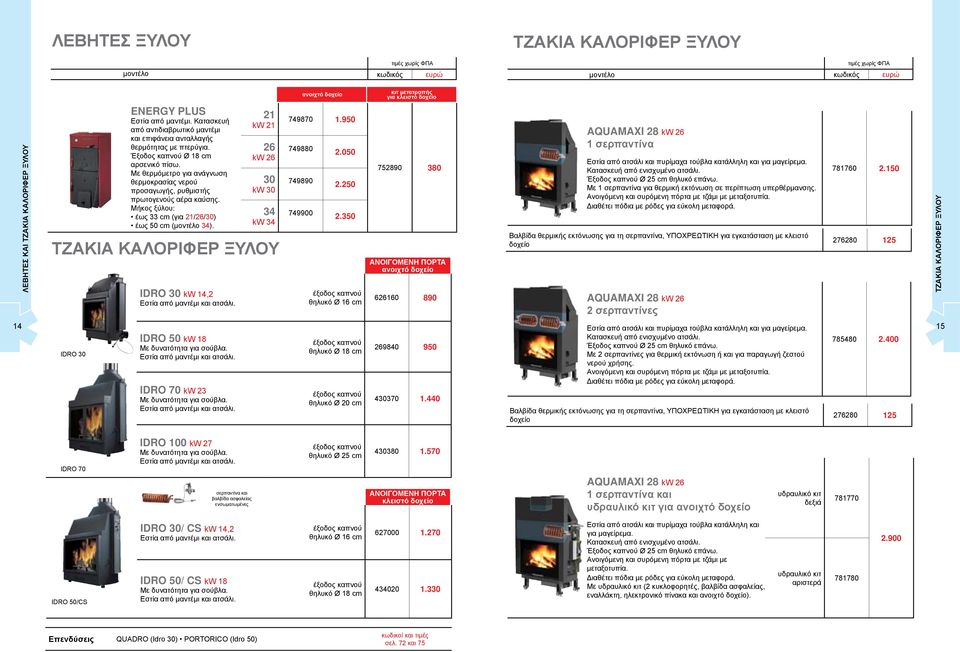 21 kw 21 26 kw 26 30 kw 30 34 kw 34 ΤΖ ΟΡ ΕΡ Ο IDRO 30 kw 14,2 Εστία από μαντέμι και ατσάλι. 749870 1.950 749880 749890 749900 2.050 2.250 2.