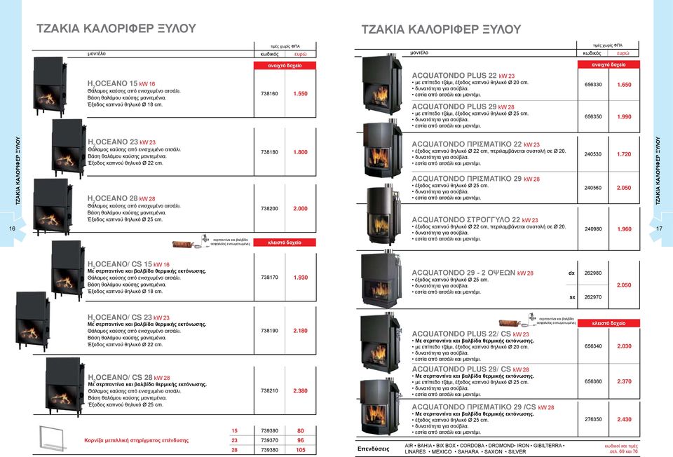 ACQUATONDO PLUS 29 kw 28 με επίπεδο τζάμι, έξοδος καπνού θηλυκό Ø 25 cm. δυνατότητα για σούβλα. εστία από ατσάλι και μαντέμι. 656330 1.650 656350 1.