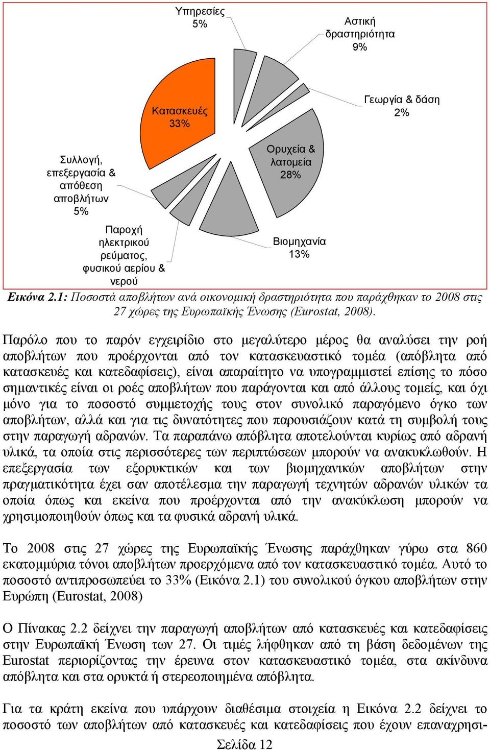 Παρόλο που το παρόν εγχειρίδιο στο μεγαλύτερο μέρος θα αναλύσει την ροή αποβλήτων που προέρχονται από τον κατασκευαστικό τομέα (απόβλητα από κατασκευές και κατεδαφίσεις), είναι απαραίτητο να