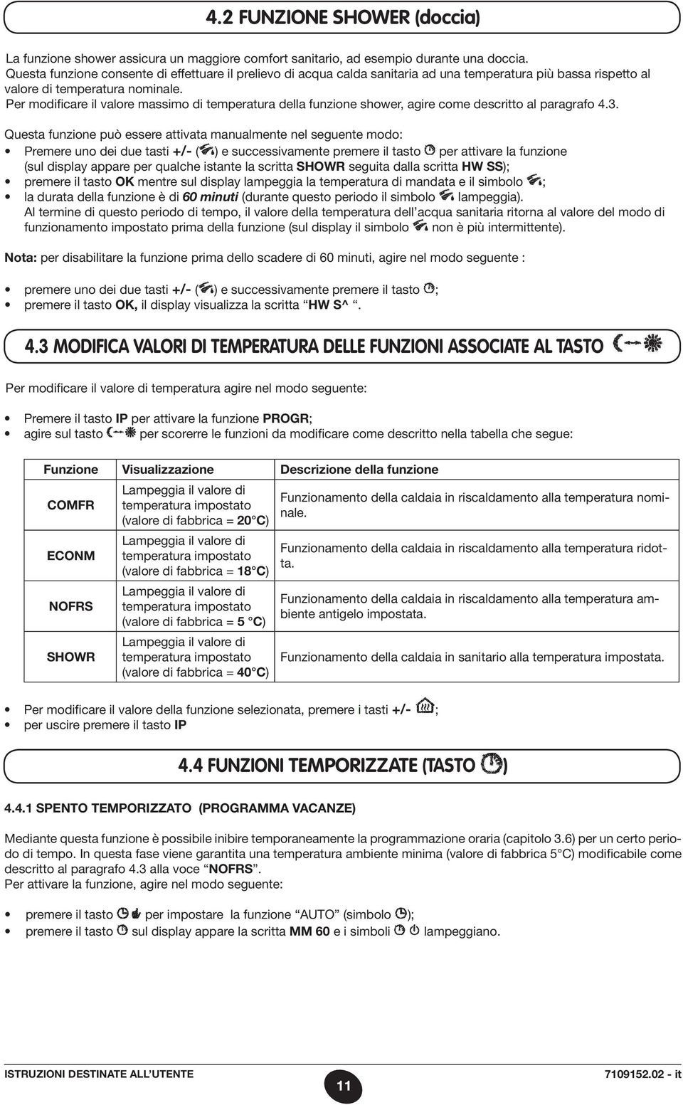 Per modificare il valore massimo di temperatura della funzione shower, agire come descritto al paragrafo 4.3.