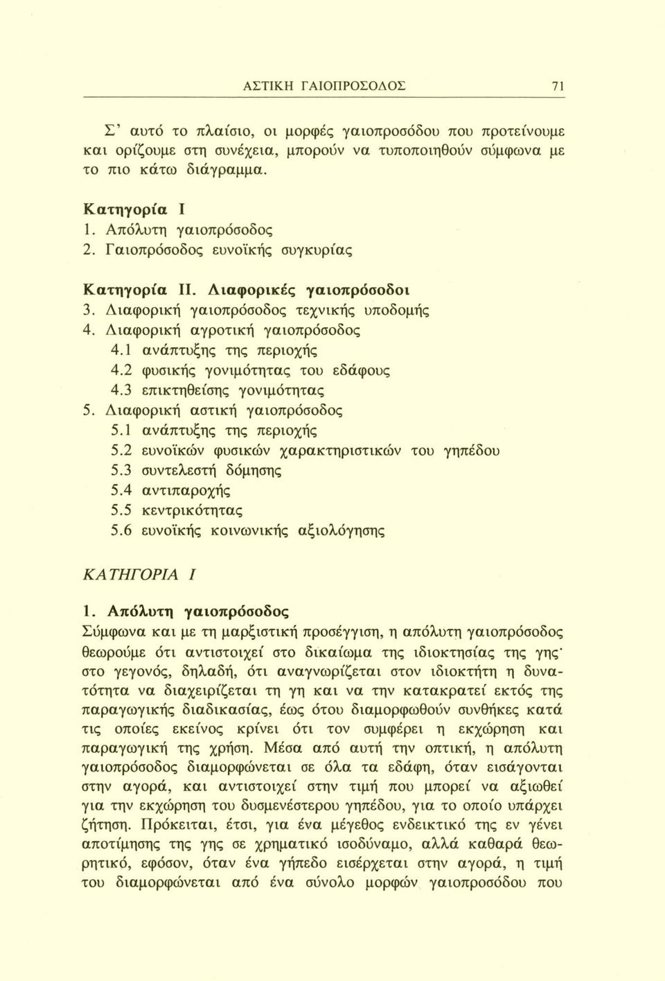 1 ανάπτυξης της περιοχής 4.2 φυσικής γονιμότητας του εδάφους 4.3 επικτηθείσης γονιμότητας 5. Διαφορική αστική γαιοπρόσοδος 5.1 ανάπτυξης της περιοχής 5.