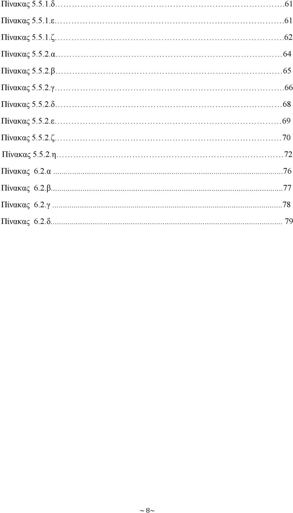 5.2.ε 69 Πίνακας 5.5.2.ζ 70 Πίνακας 5.5.2.η 72 Πίνακας 6.2.α...76 Πίνακας 6.