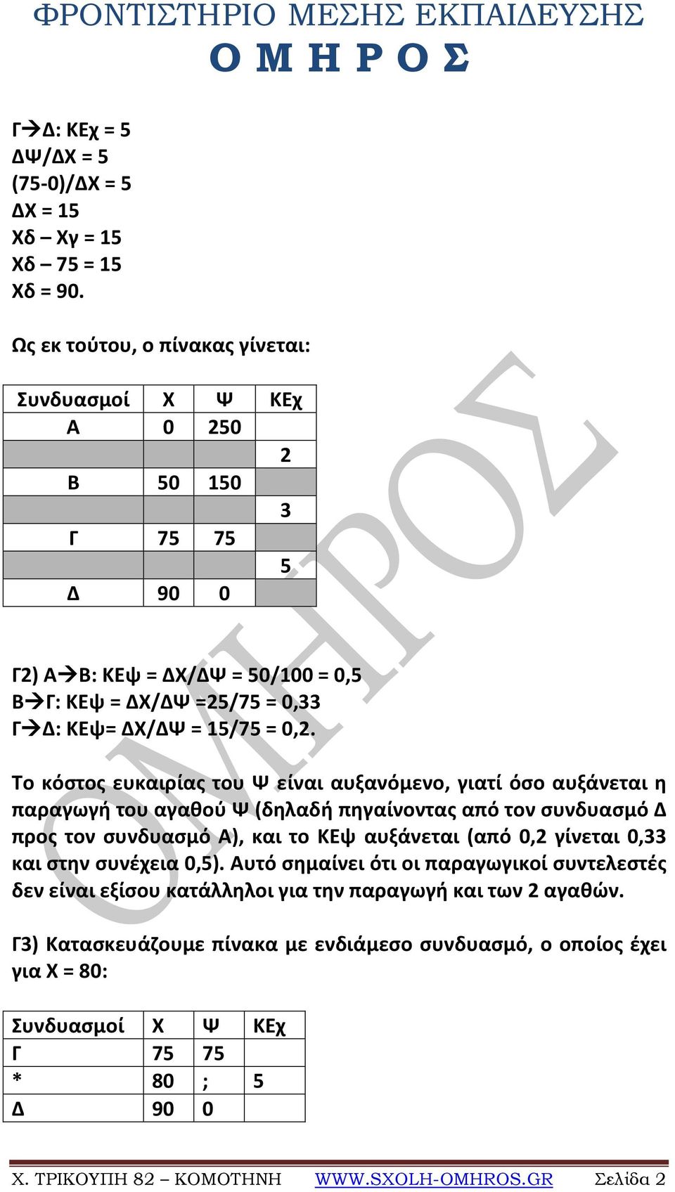 Το κόστος ευκαιρίας του Ψ είναι αυξανόμενο, γιατί όσο αυξάνεται η παραγωγή του αγαθού Ψ (δηλαδή πηγαίνοντας από τον συνδυασμό Δ προς τον συνδυασμό Α), και το ΚΕψ αυξάνεται (από 0,2 γίνεται