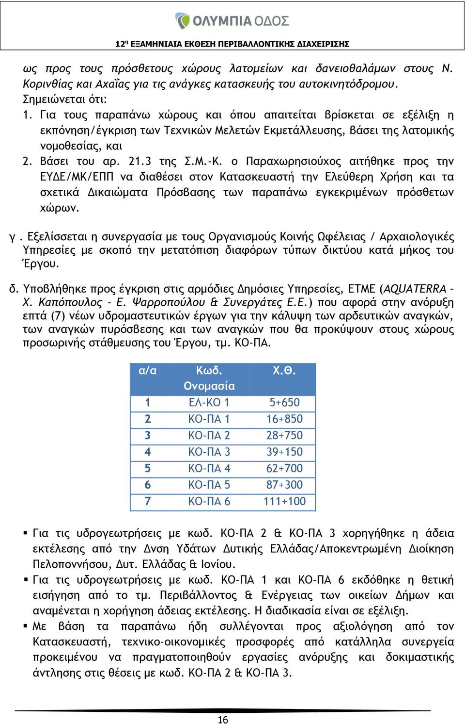 ο Παραχωρησιούχος αιτήθηκε προς την ΕΥΔΕ/ΜΚ/ΕΠΠ να διαθέσει στον Κατασκευαστή την Ελεύθερη Χρήση και τα σχετικά Δικαιώματα Πρόσβασης των παραπάνω εγκεκριμένων πρόσθετων χώρων. γ.