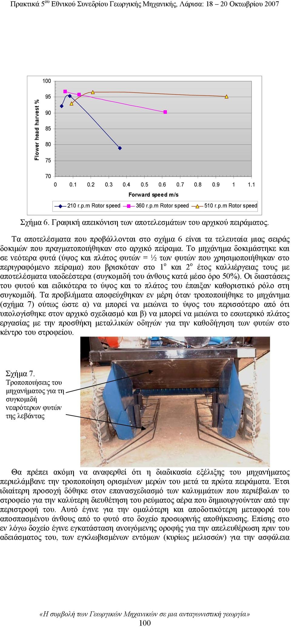 Το μηχάνημα δοκιμάστηκε και σε νεότερα φυτά (ύψος και πλάτος φυτών = ½ των φυτών που χρησιμοποιήθηκαν στο περιγραφόμενο πείραμα) που βρισκόταν στο 1 ο και 2 ο έτος καλλιέργειας τους με αποτελέσματα