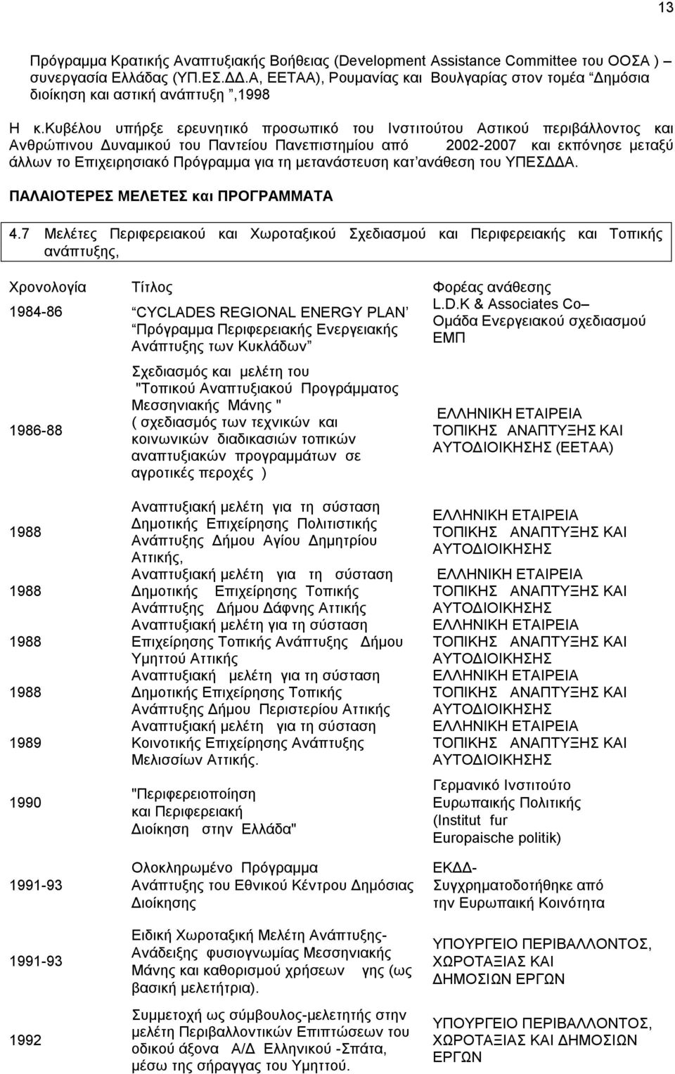 κπβέινπ ππήξμε εξεπλεηηθό πξνζσπηθό ηνπ Ηλζηηηνύηνπ Αζηηθνύ πεξηβάιινληνο θαη Αλζξώπηλνπ Γπλακηθνύ ηνπ Παληείνπ Παλεπηζηεκίνπ από 2002-2007 θαη εθπόλεζε κεηαμύ άιισλ ην Eπηρεηξεζηαθό Πξόγξακκα γηα ηε