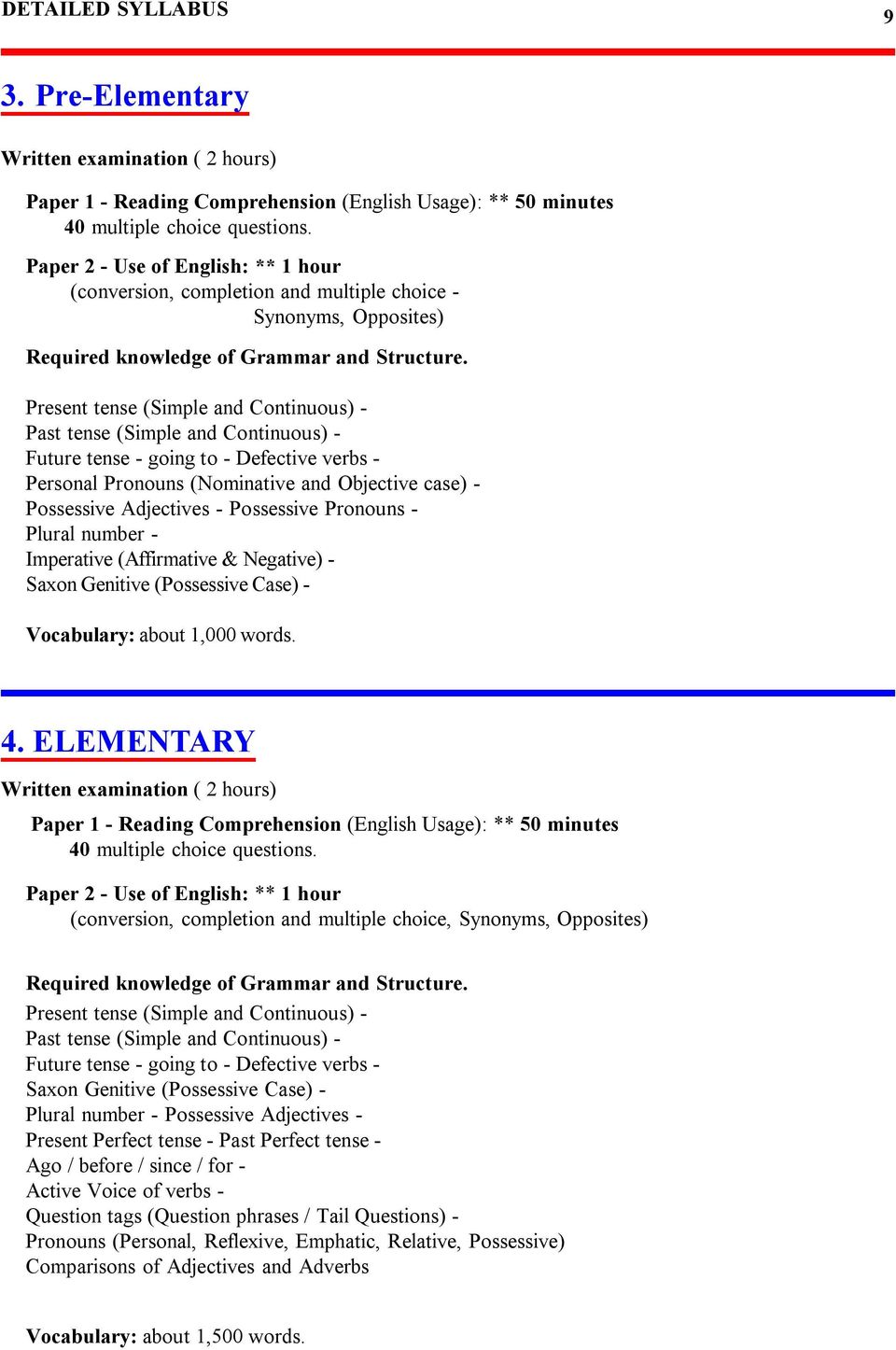 Present tense (Simple and Continuous) - Past tense (Simple and Continuous) - Future tense - going to - Defective verbs - Personal Pronouns (Nominative and Objective case) - Possessive Adjectives -