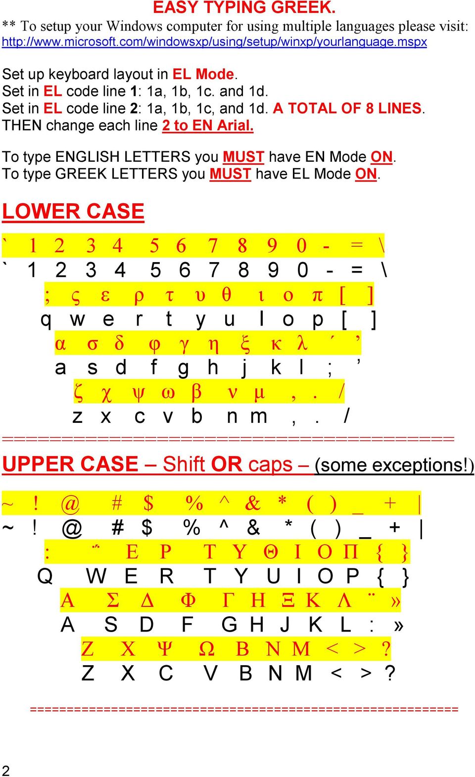 To type ENGLISH LETTERS you MUST have EN Mode ON. To type GREEK LETTERS you MUST have EL Mode ON.
