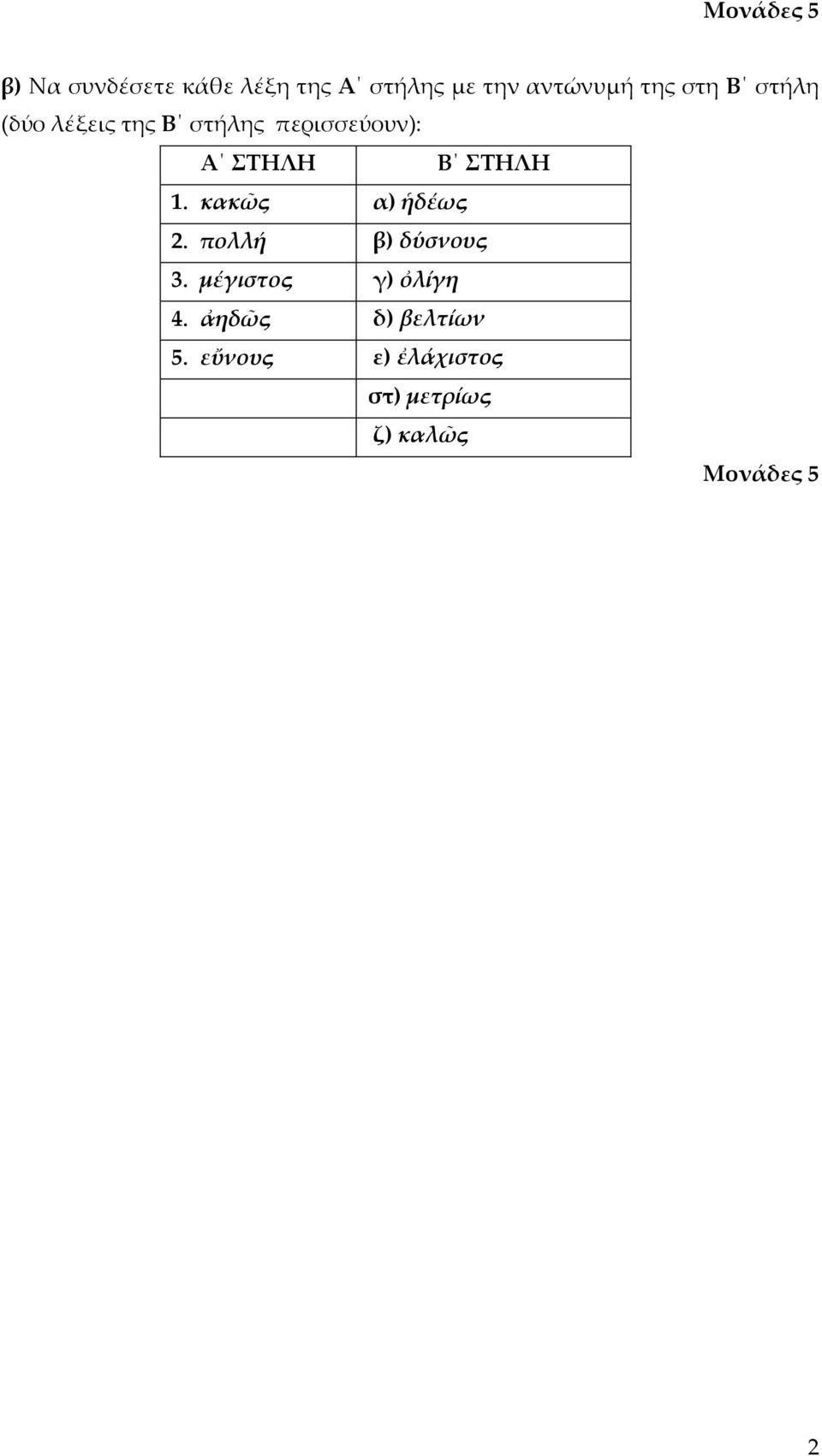 ΣΗΛΗ 1. κακῶς α) ἡδέως 2. πολλή β) δύσνους 3.