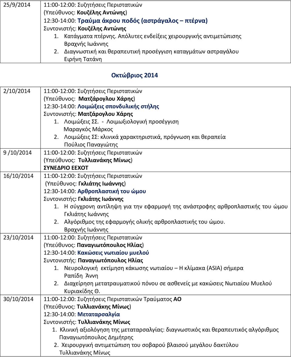 Διαγνωστική και θεραπευτική προσέγγιση καταγμάτων αστραγάλου Ειρήνη Τατάνη Οκτώβριος 2014 2/10/2014 11:00-12:00: Συζητήσεις Περιστατικών (Υπεύθυνος: Ματζάρογλου Χάρης) 12:30-14:00: Λοιμώξεις