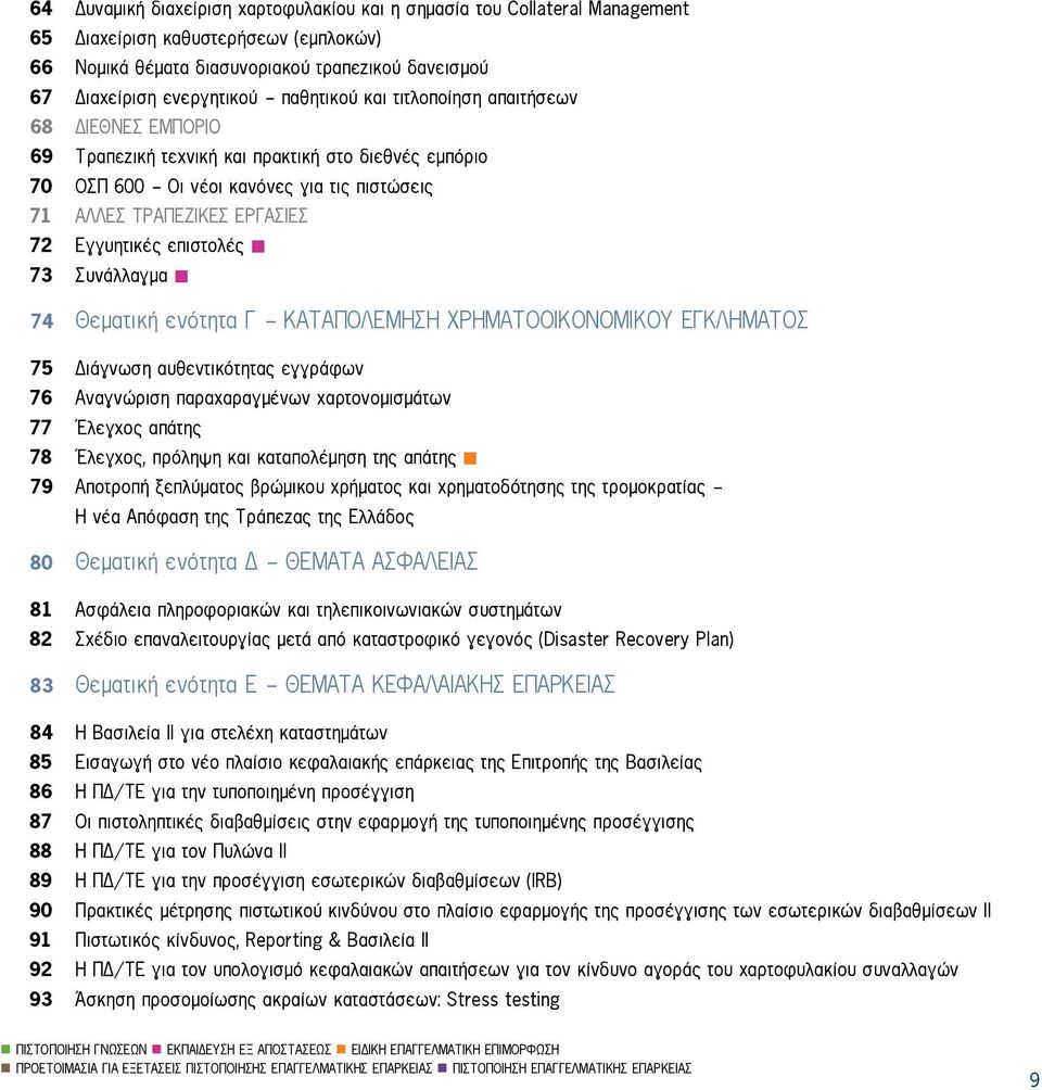 επιστολές 73 Συνάλλαγμα 74 Θεματική ενότητα Γ - ΚΑΤΑΠΟΛΕΜΗΣΗ ΧΡΗΜΑΤΟΟΙΚΟΝΟΜΙΚΟΥ ΕΓΚΛΗΜΑΤΟΣ 75 Διάγνωση αυθεντικότητας εγγράφων 76 Αναγνώριση παραχαραγμένων χαρτονομισμάτων 77 Έλεγχος απάτης 78