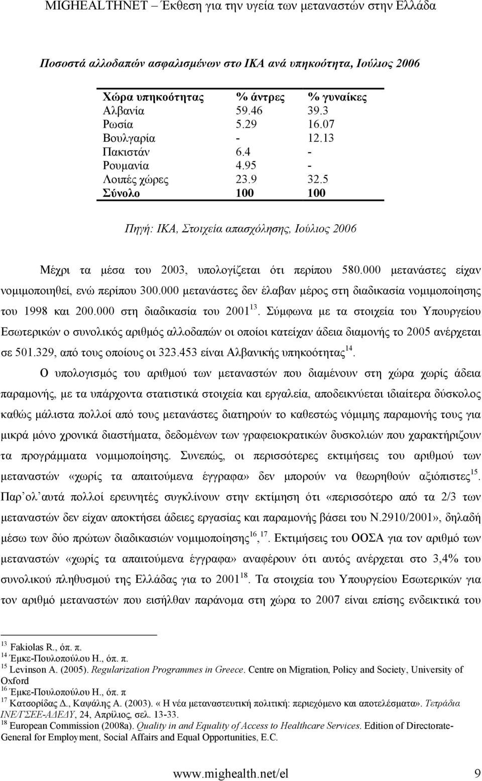 000 µετανάστες δεν έλαβαν µέρος στη διαδικασία νοµιµοποίησης του 1998 και 200.000 στη διαδικασία του 2001 13.